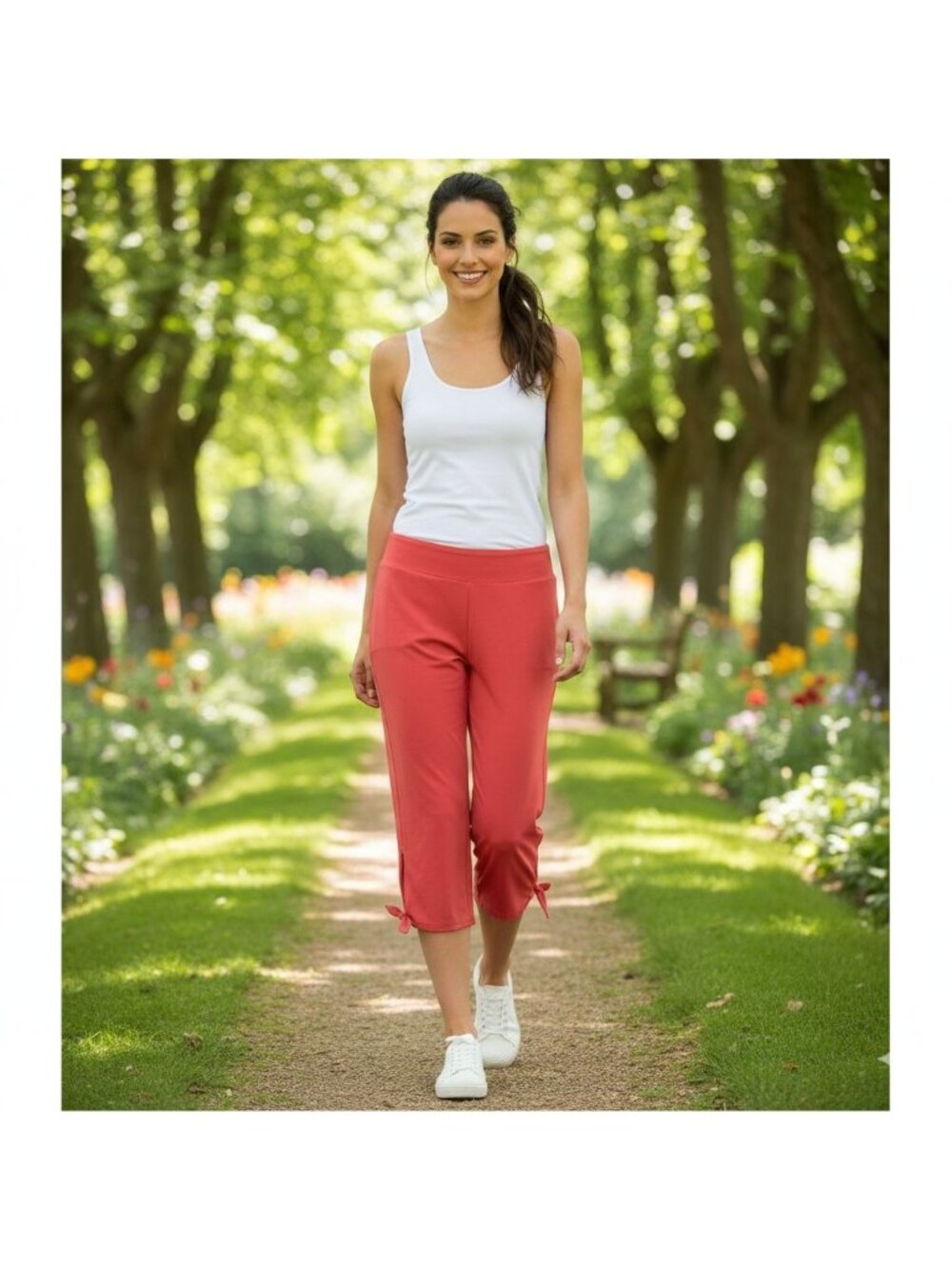 Lana Lee Women's Small Capri Pants Active Peach #590-9201 Jersey Knit Tie Hem